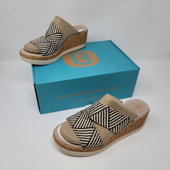 Bzees Riviera Washable Wedge‎ Sandals Cork Raffia Natural Black Sz 7.5 Wide - Picture 1 of 16